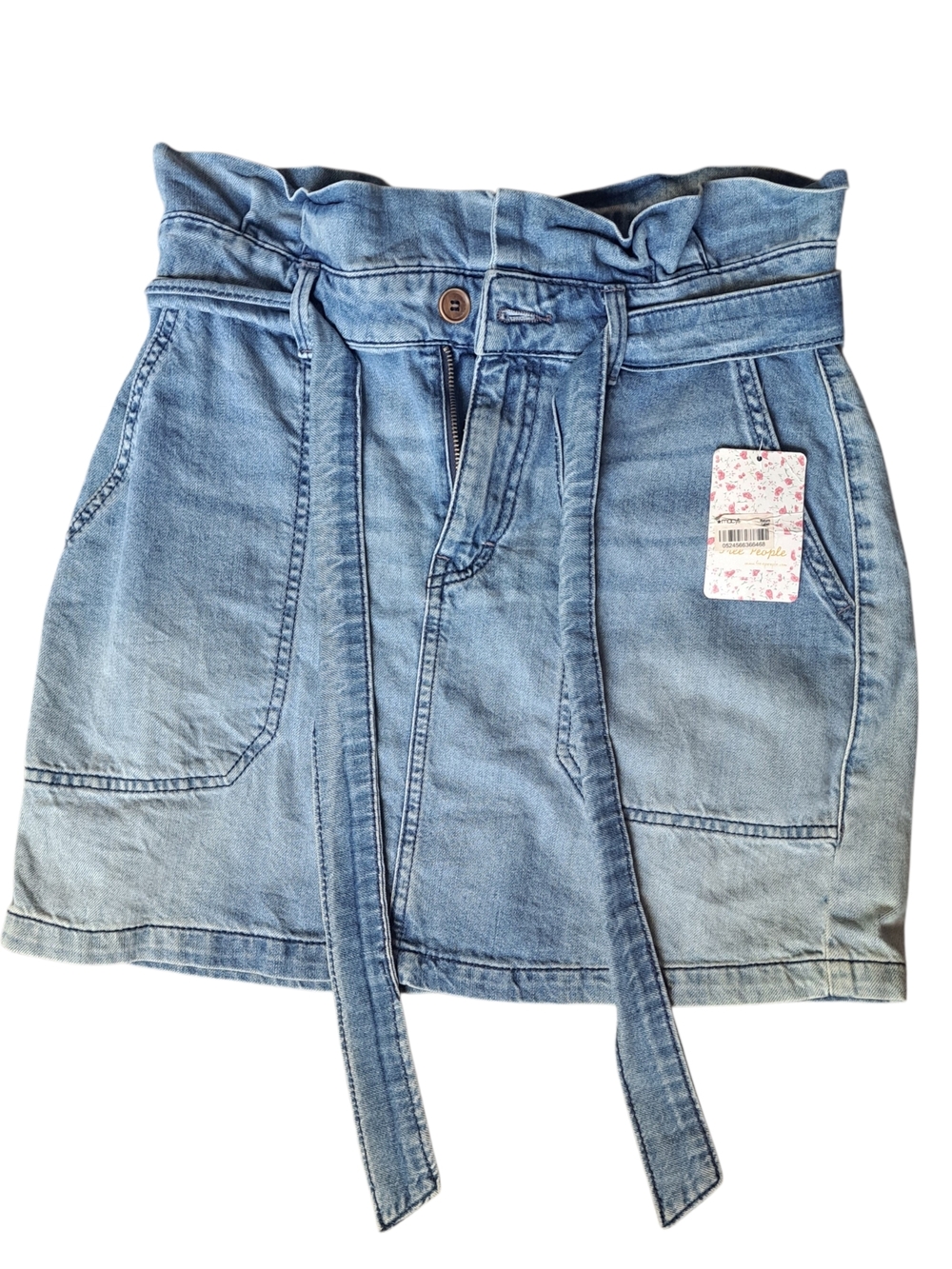 Free People Women's Denim Skirt Size 6 Indigo Paperbag Waist Tie Front